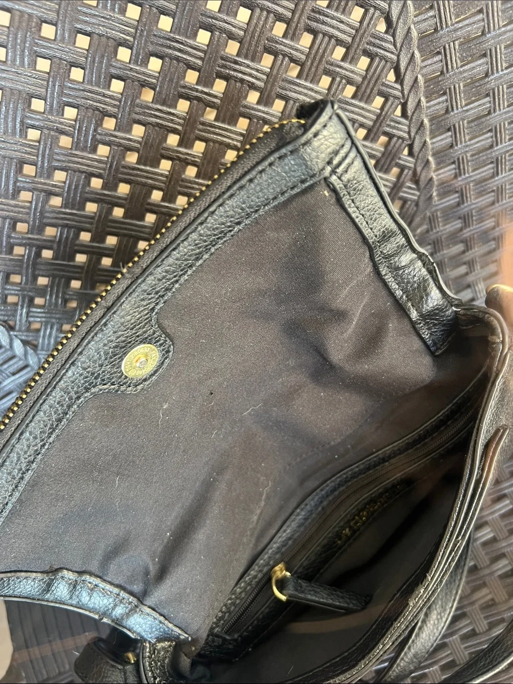 Black Leather Crossbody Bag with Gold Accents